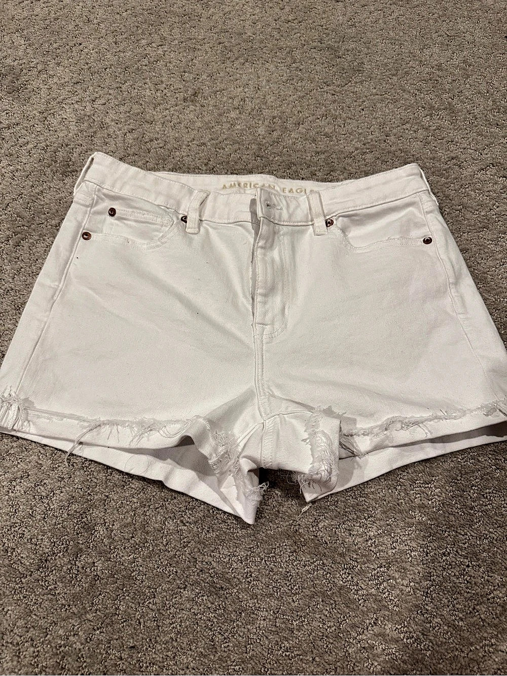 American Eagle High-Rise Denim Cheeky Shorts Distressed White Jean Shorts Size